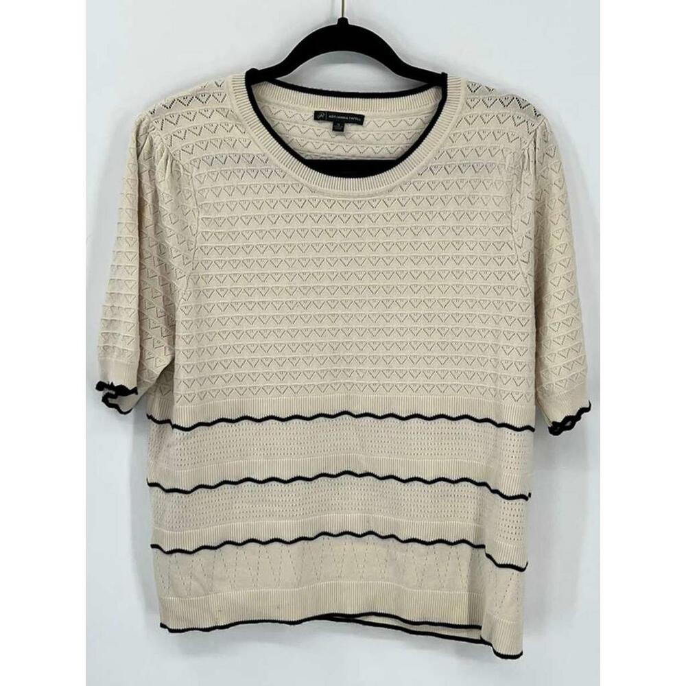 Adrianna Papell XL Viscose Blend Knit Sweater Cream Black Trim‎